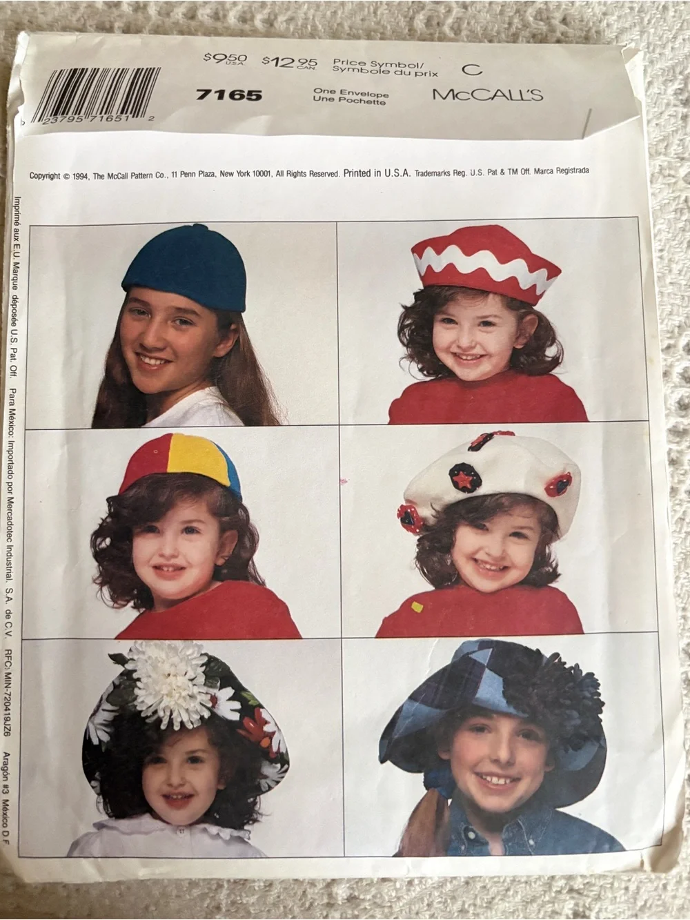 McCall’s Pattern 7165 for Children’s and Girl’s Hats